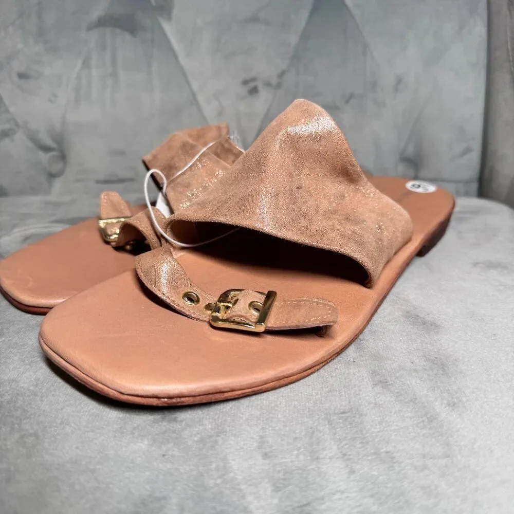 Free People Mila Minimal Rose‎ Gold Leather Flat Sandal Size 9 1/2 NEW WITH TAG